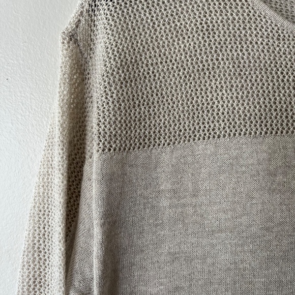 Eileen Fisher Sz M Beige Wool Tunic Long Sleeve Sweater Blouse Top Stretch Mesh - Picture 4 of 9